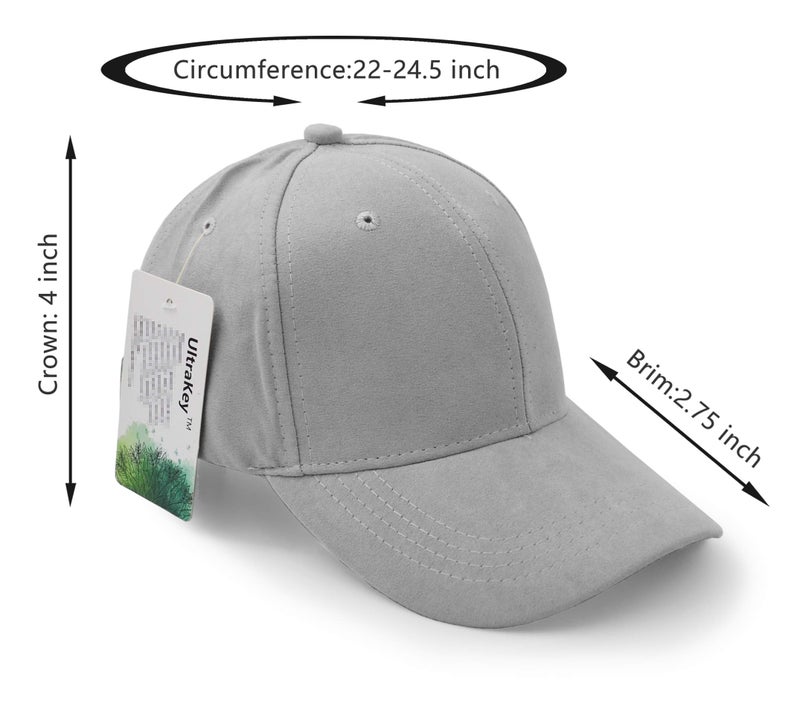 UltraKey Suede Baseball Cap, Unisex Faux Suede Leather Classic Adjustable Plain Hat Baseball Cap(Grey) - Image 2